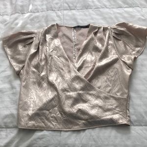 Zara gold surplice ruffle sleeve top